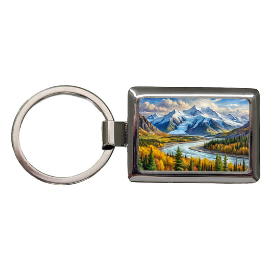 Wrangell - St. Elias National Park Alaska Watercolor Style Rectangle Metal Keychain