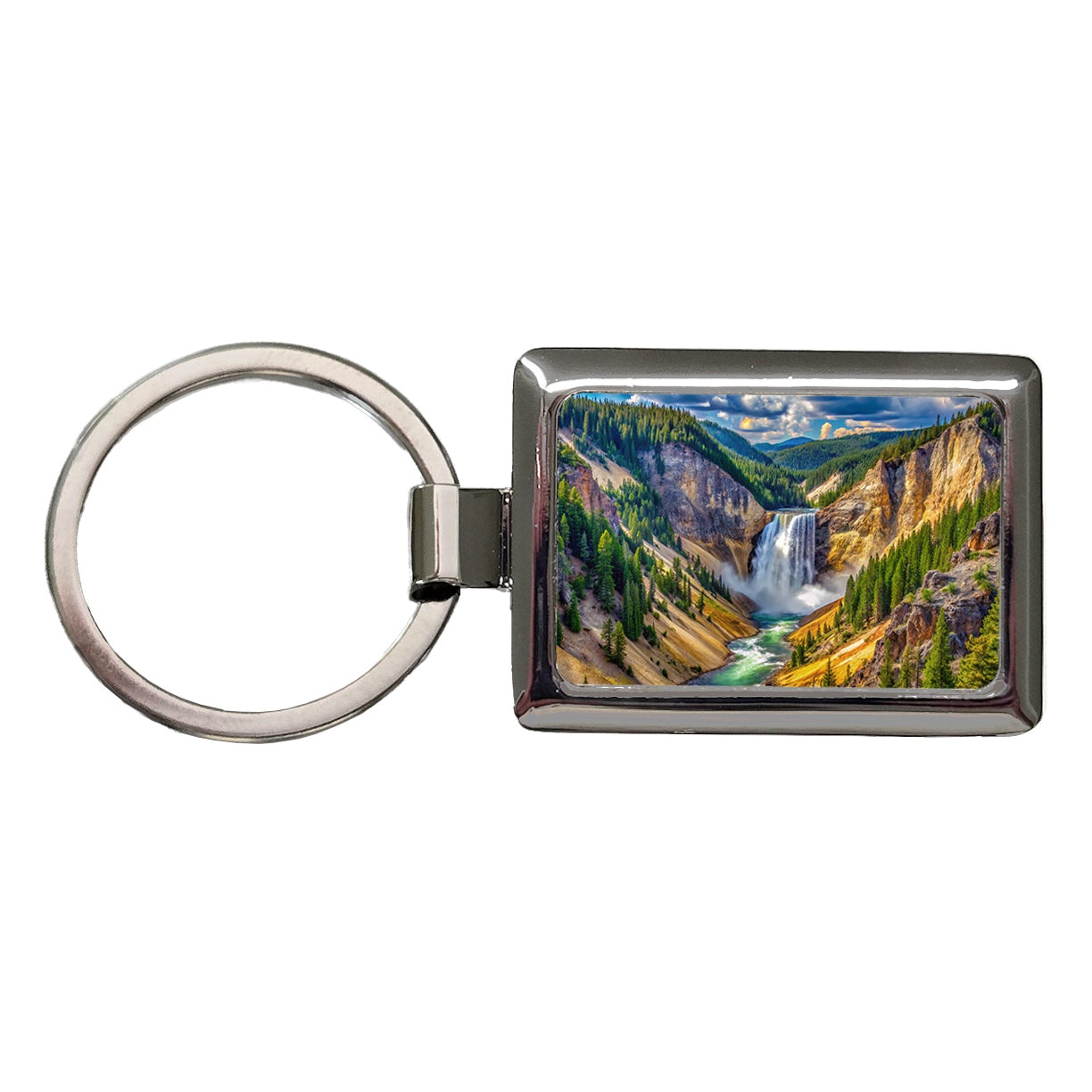 Yellowstone National Park Lower Falls Watercolor Style Rectangle Metal Keychain