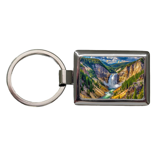 Yellowstone National Park Lower Falls Watercolor Style Rectangle Metal Keychain