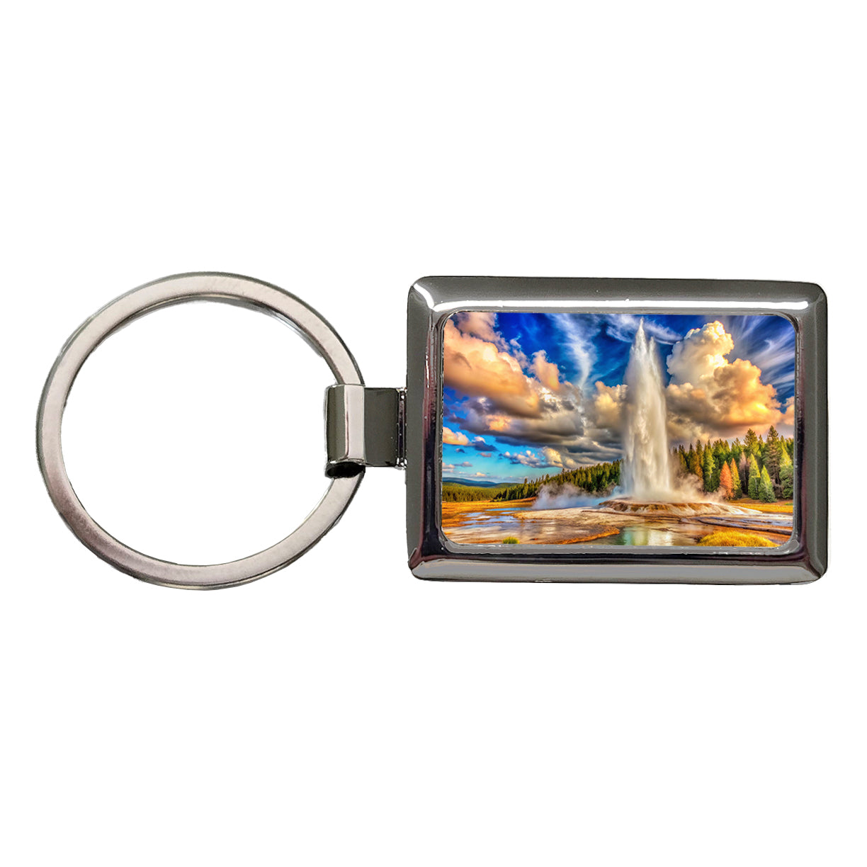 Yellowstone National Park Old Faithful Watercolor Style Rectangle Metal Keychain