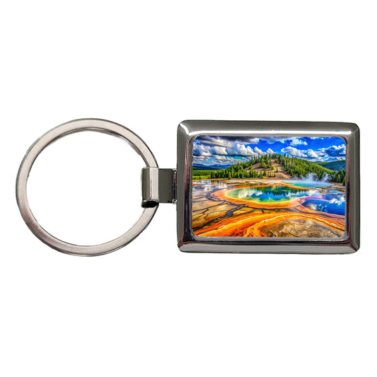 Yellowstone National Park Wyoming Watercolor Style Rectangle Metal Keychain
