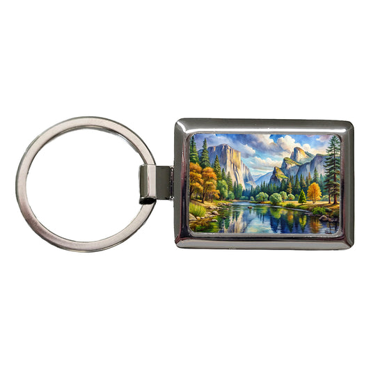 Yosemite National Park California Watercolor Style Rectangle Metal Keychain
