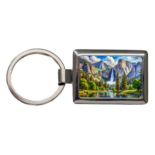 Yosemite National Park Yosemite Falls Watercolor Style Rectangle Metal Keychain