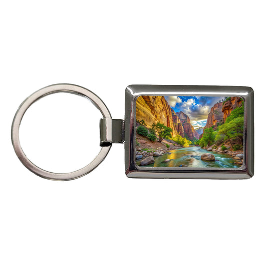 Zion National Park Utah Watercolor Style Rectangle Metal Keychain