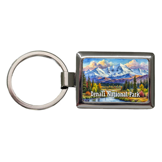 Denali National Park Alaska Rectangle Metal Keychain