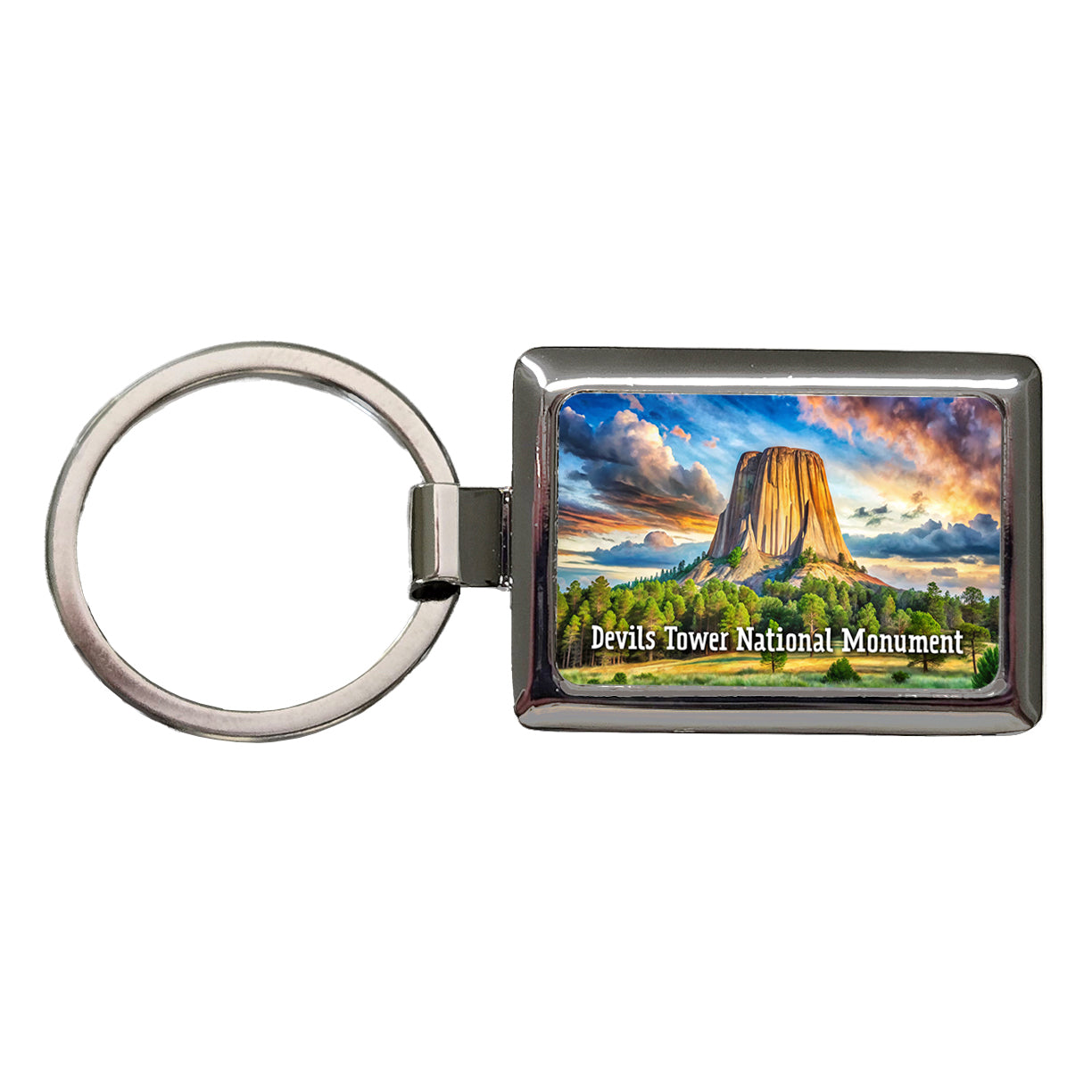 Devils Tower National Monument Wyoming Rectangle Metal Keychain