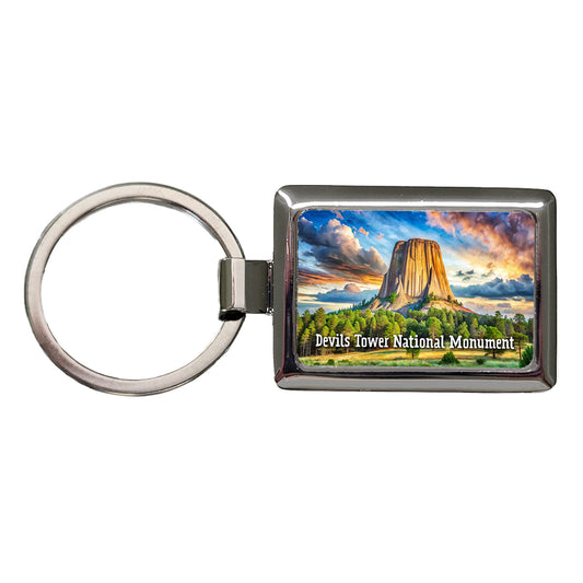 Devils Tower National Monument Wyoming Rectangle Metal Keychain