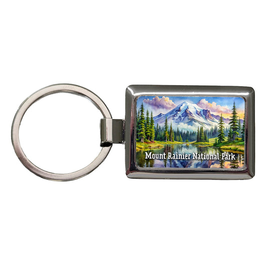Mount Rainier National Park Washington Rectangle Metal Keychain