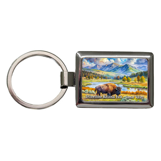 Yellowstone National Park Lamar Valley Rectangle Metal Keychain