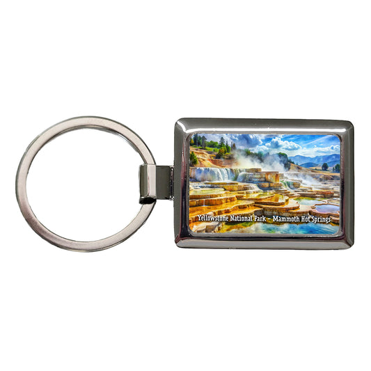 Yellowstone National Park Mammoth Hot Springs Rectangle Metal Keychain