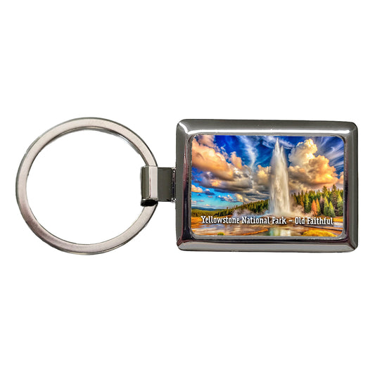Yellowstone National Park Old Faithful Rectangle Metal Keychain
