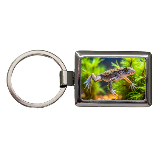 African Dwarf Frog Swimming Rectangle Metal Keychain