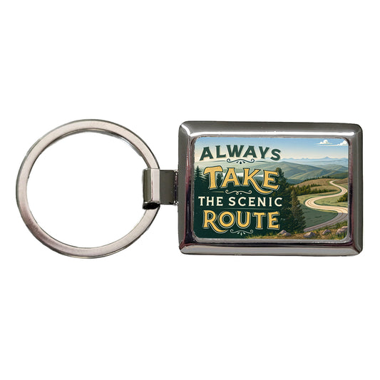 Always Take The Scenic Route Driving Rectangle Metal Keychain