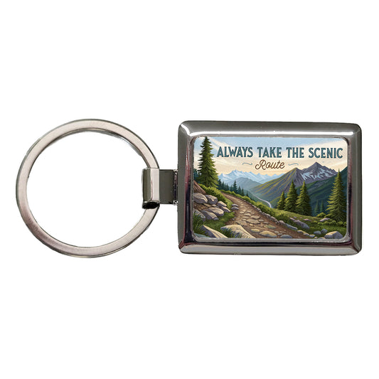 Always Take The Scenic Route Hiking Trail Rectangle Metal Keychain