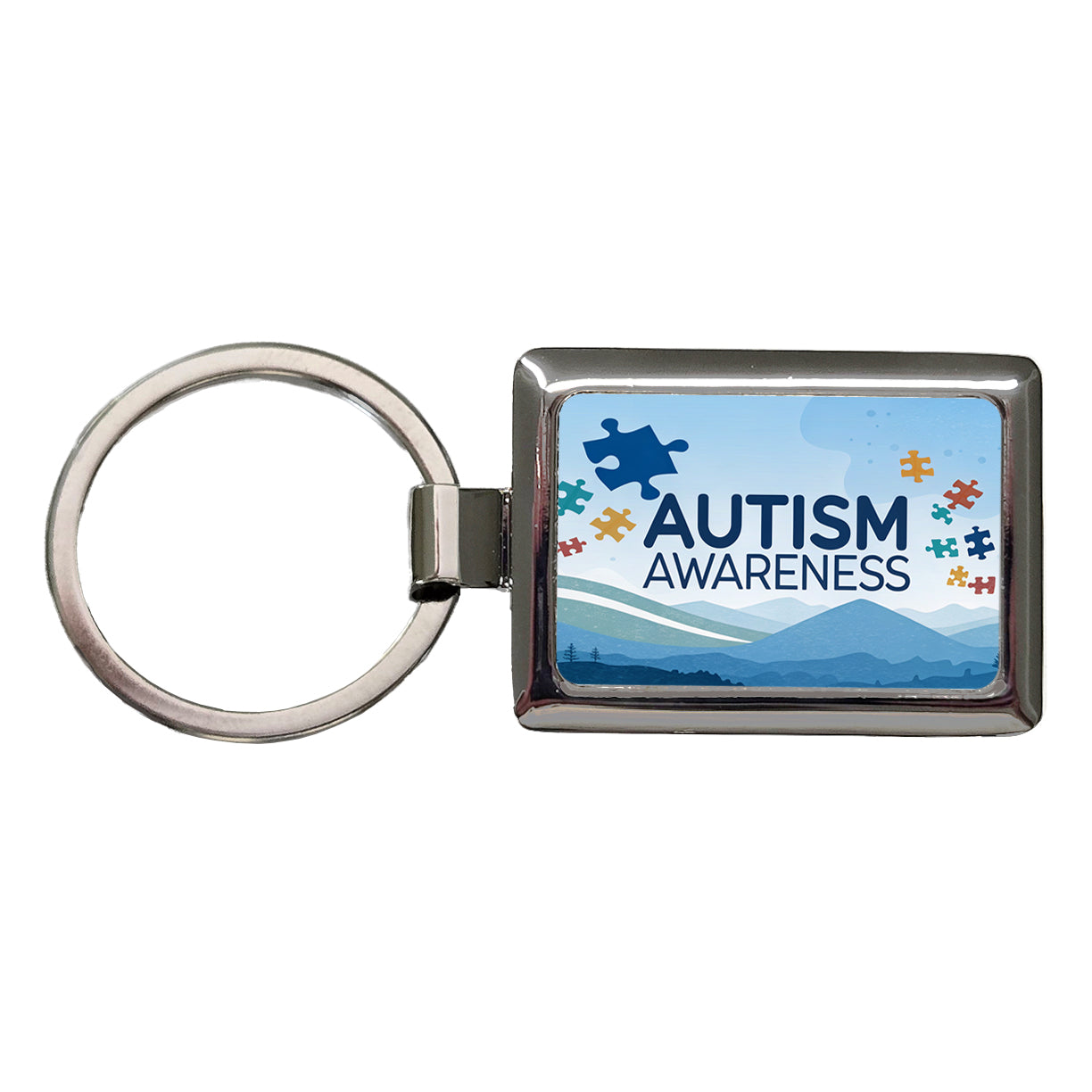 Autism Awareness Flying Puzzle Pieces Rectangle Metal Keychain