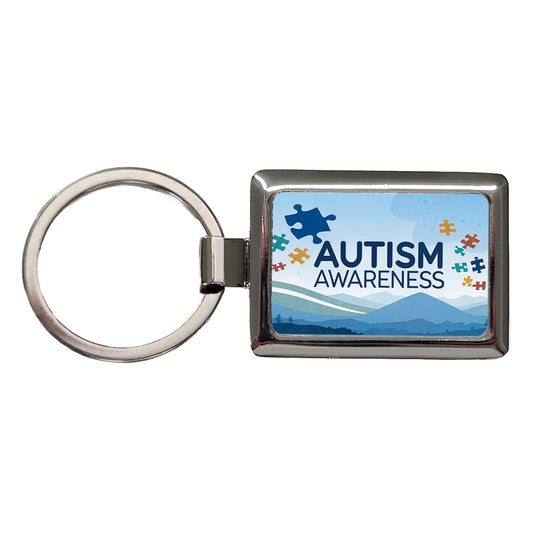 Autism Awareness Flying Puzzle Pieces Rectangle Metal Keychain
