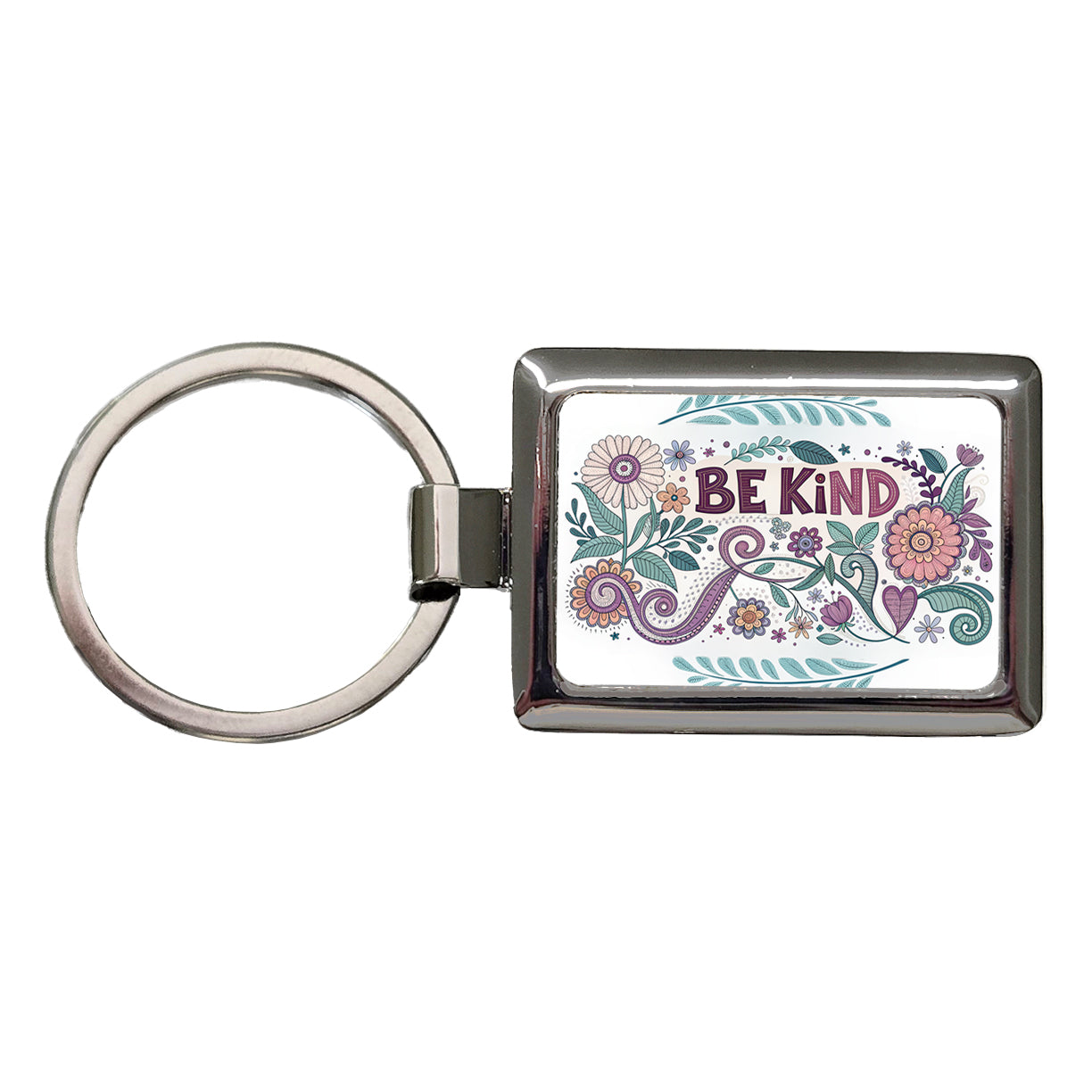 Be Kind Hippie Floral Pattern Rectangle Metal Keychain