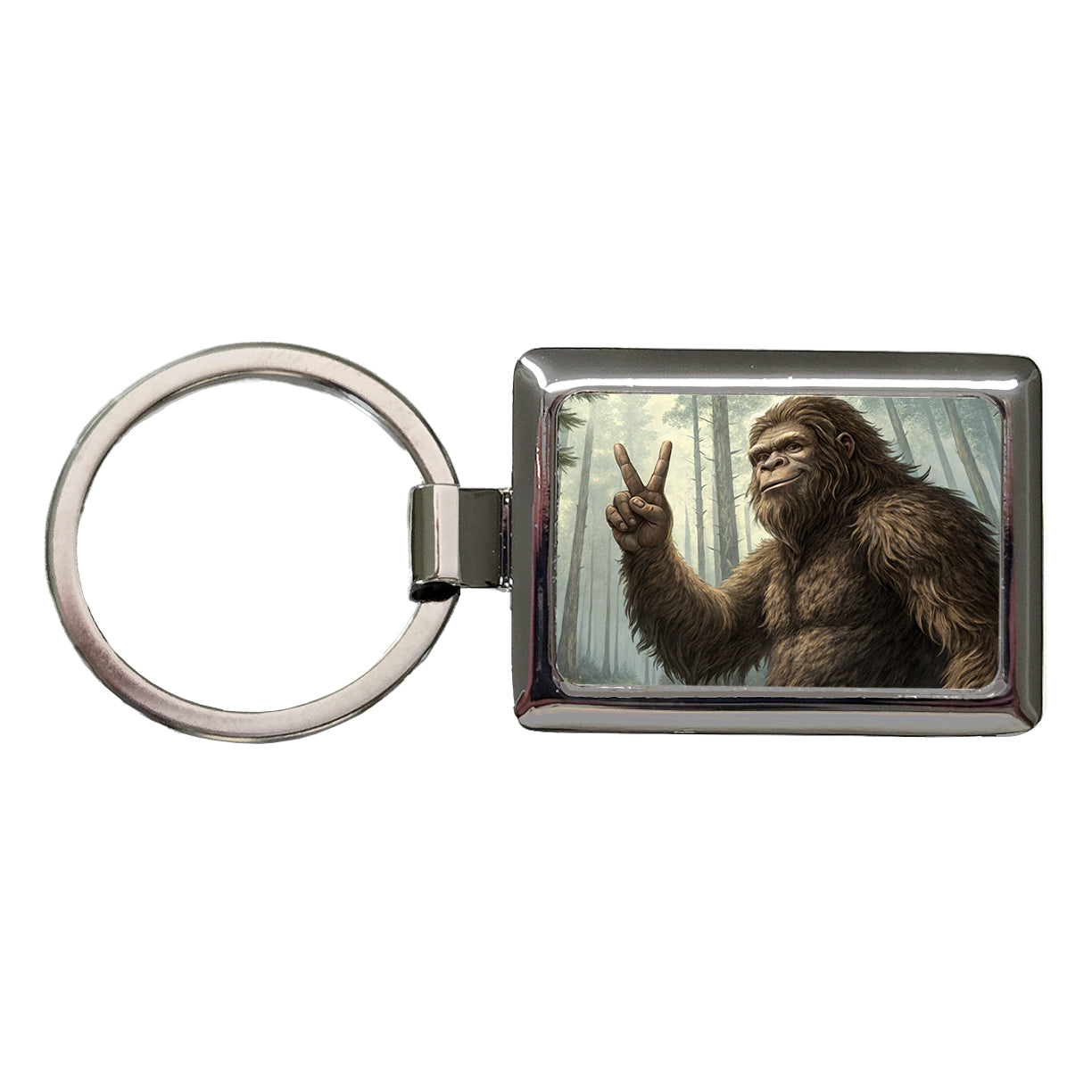 Big Foot Giving The Peace Sign Rectangle Metal Keychain
