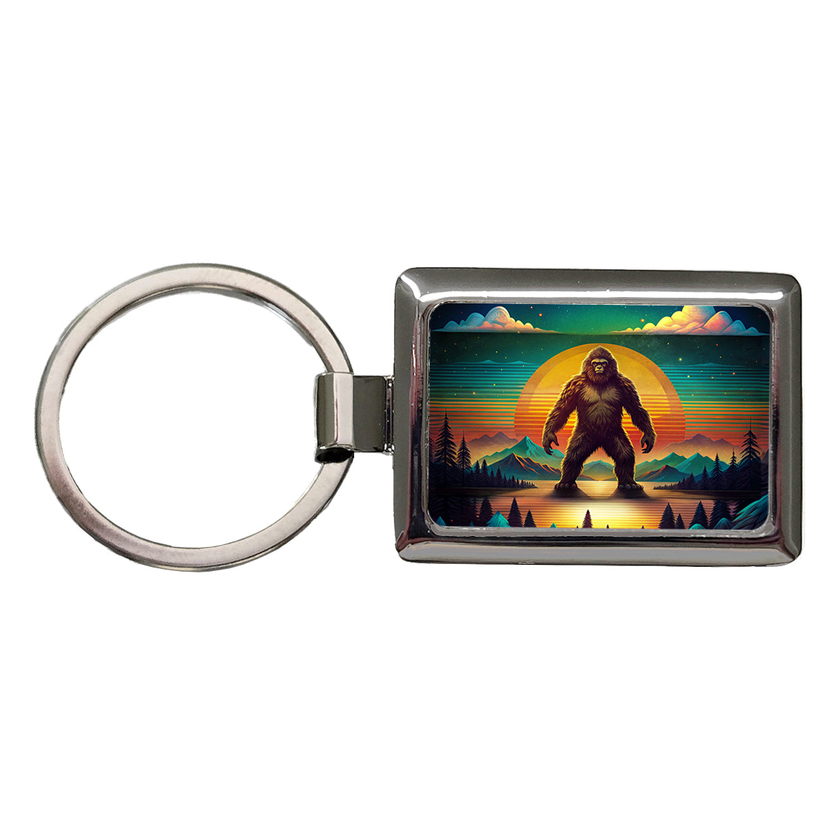 Big Foot Retro Sunset Rectangle Metal Keychain