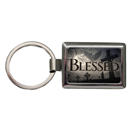 Blessed Angels Crosses Religious Rectangle Metal Keychain