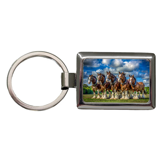 Clydesdale Horses in a Field Rectangle Metal Keychain
