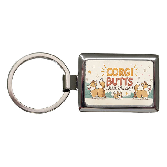 Corgi Butts Drive Me Nuts Dog Funny Cartoon Rectangle Metal Keychain