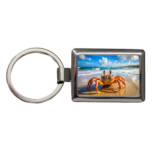 Crab On The Beach Rectangle Metal Keychain