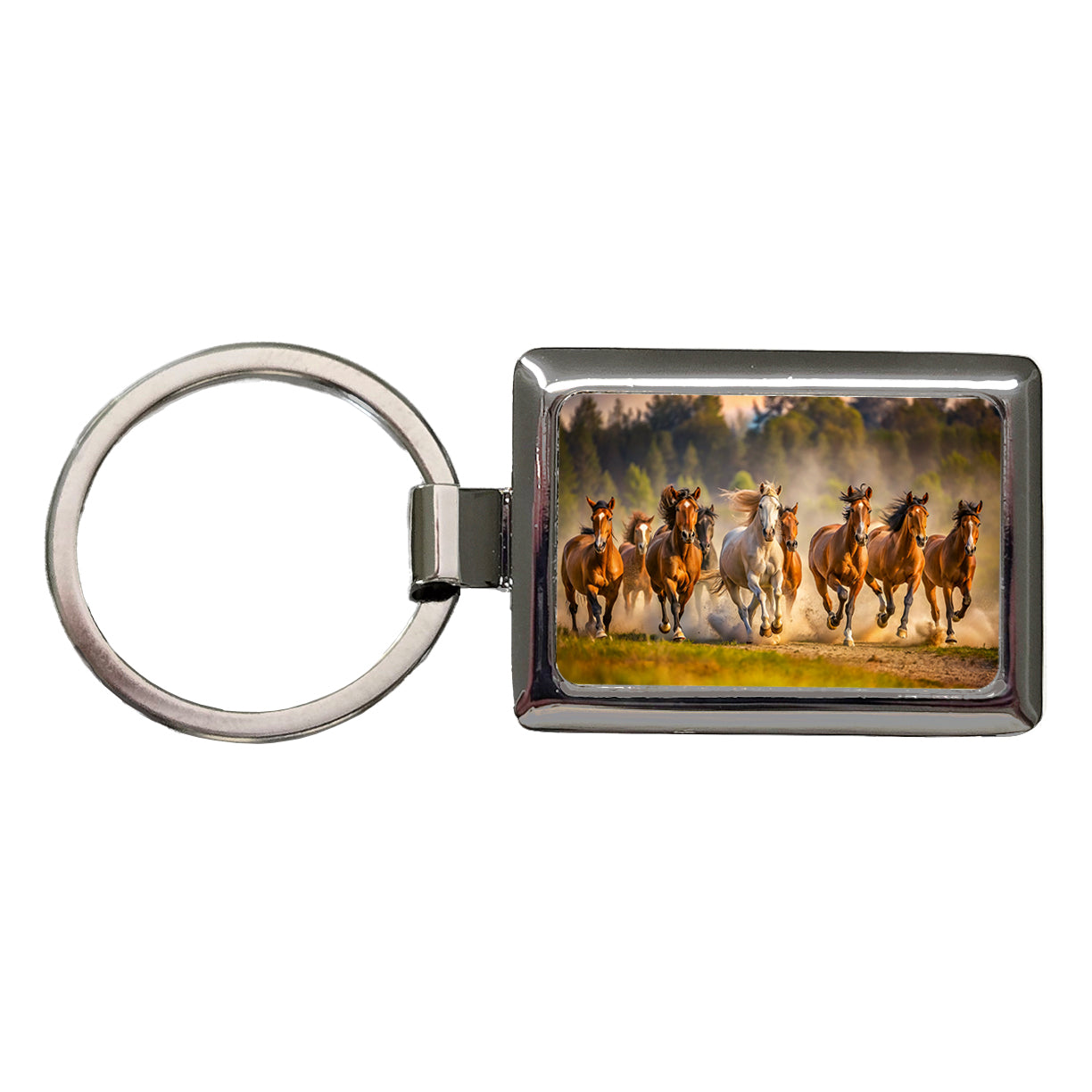 Galloping Horses on the Plain Rectangle Metal Keychain
