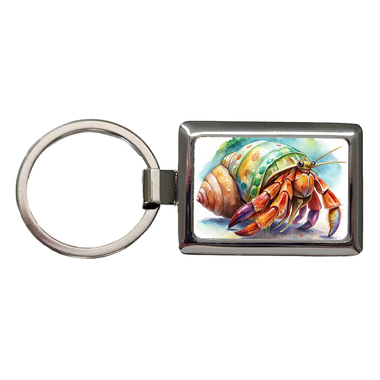 Hermit Crab Watercolor Rectangle Metal Keychain