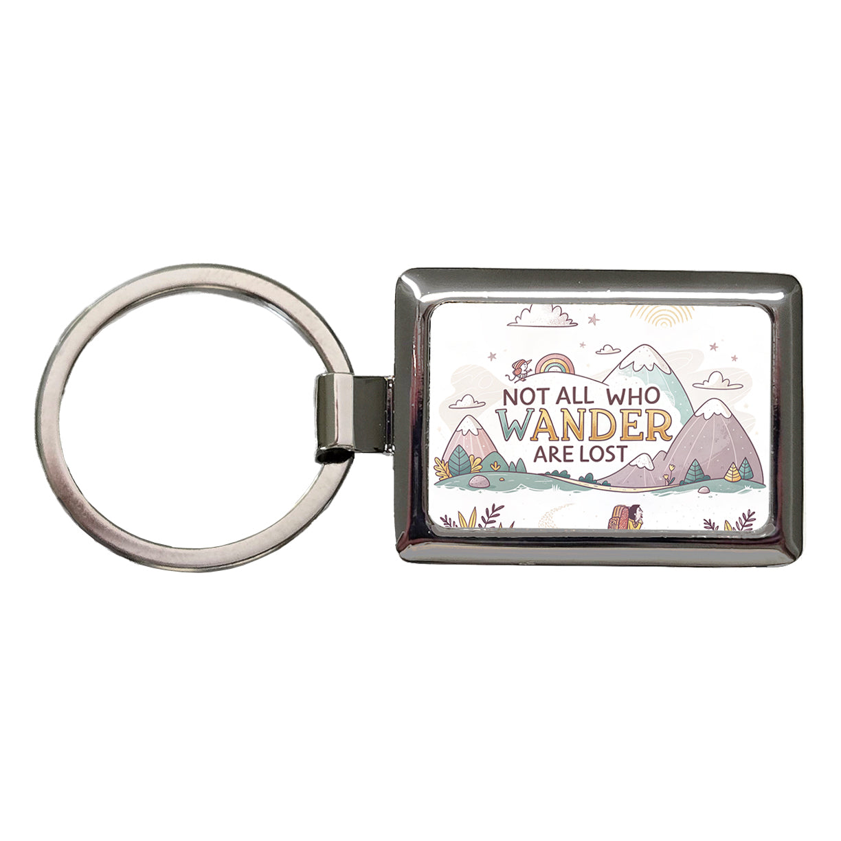 Hiking Camping Not All Who Wander Are Lost Rectangle Metal Keychain