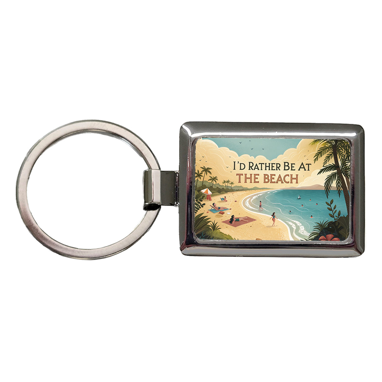 I'd Rather Be At The Beach Ocean Rectangle Metal Keychain