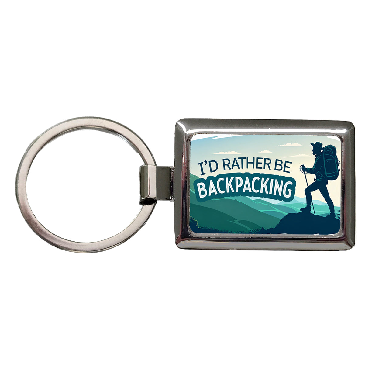 I'd Rather Be Backpacking Traveling Hiking Rectangle Metal Keychain