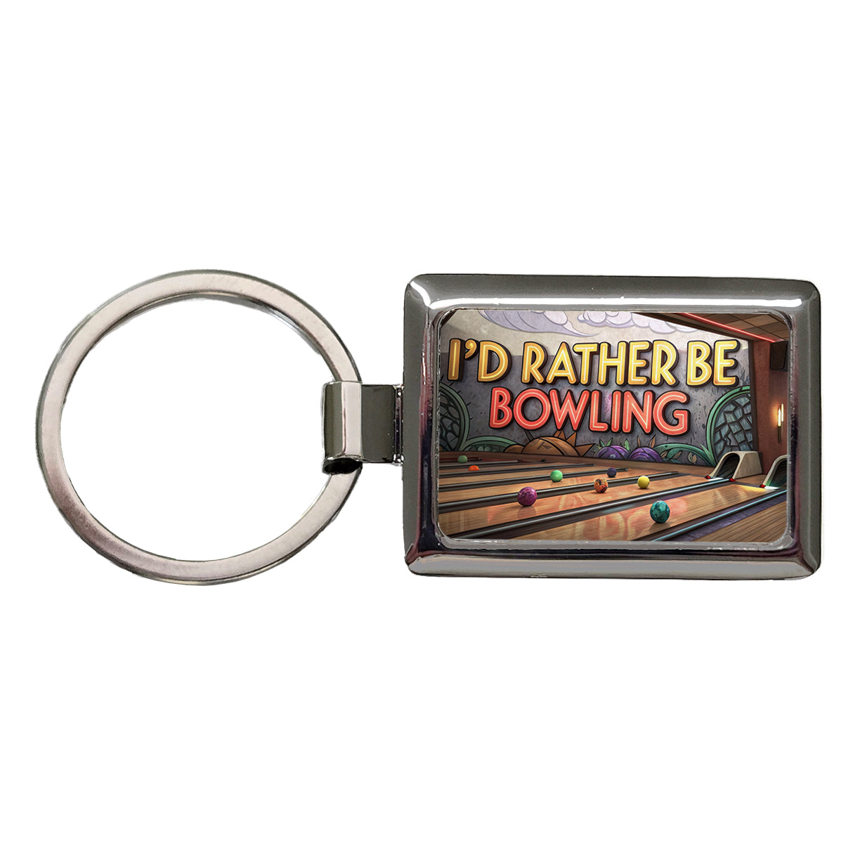 I'd Rather Be Bowling Alley Rectangle Metal Keychain