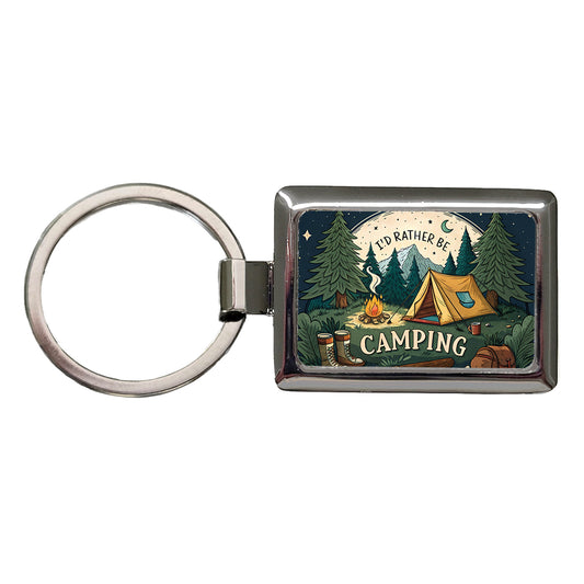 I'd Rather Be Camping Wilderness Tent Rectangle Metal Keychain