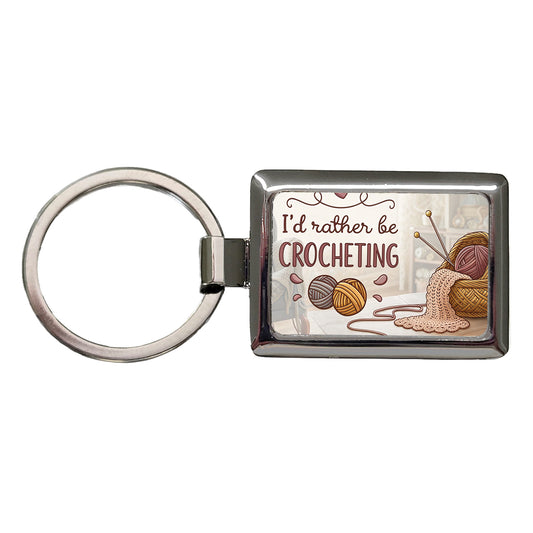 I'd Rather Be Crocheting Rectangle Metal Keychain