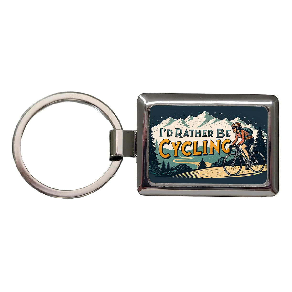 I'd Rather Be Cycling Road Mountain Bike Rectangle Metal Keychain