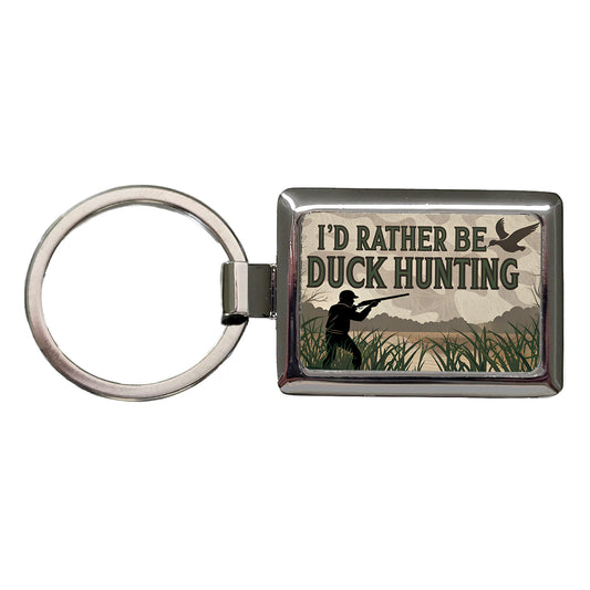 I'd Rather Be Duck Hunting Hunter Rectangle Metal Keychain