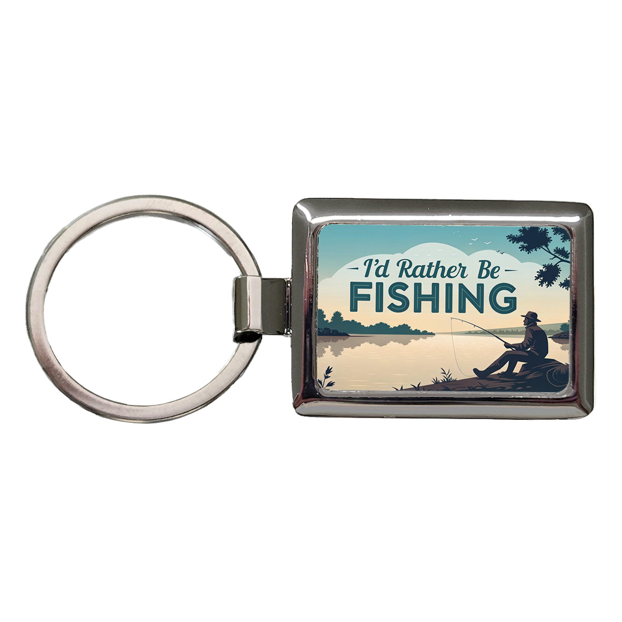 I'd Rather Be Fishing Fish Rectangle Metal Keychain