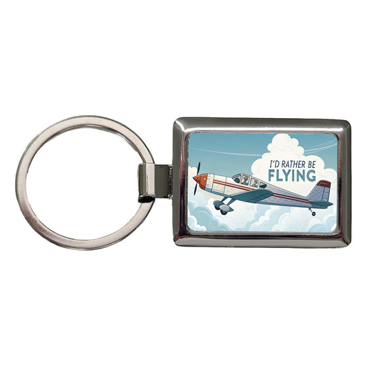 I'd Rather Be Flying Airplane Pilot Rectangle Metal Keychain