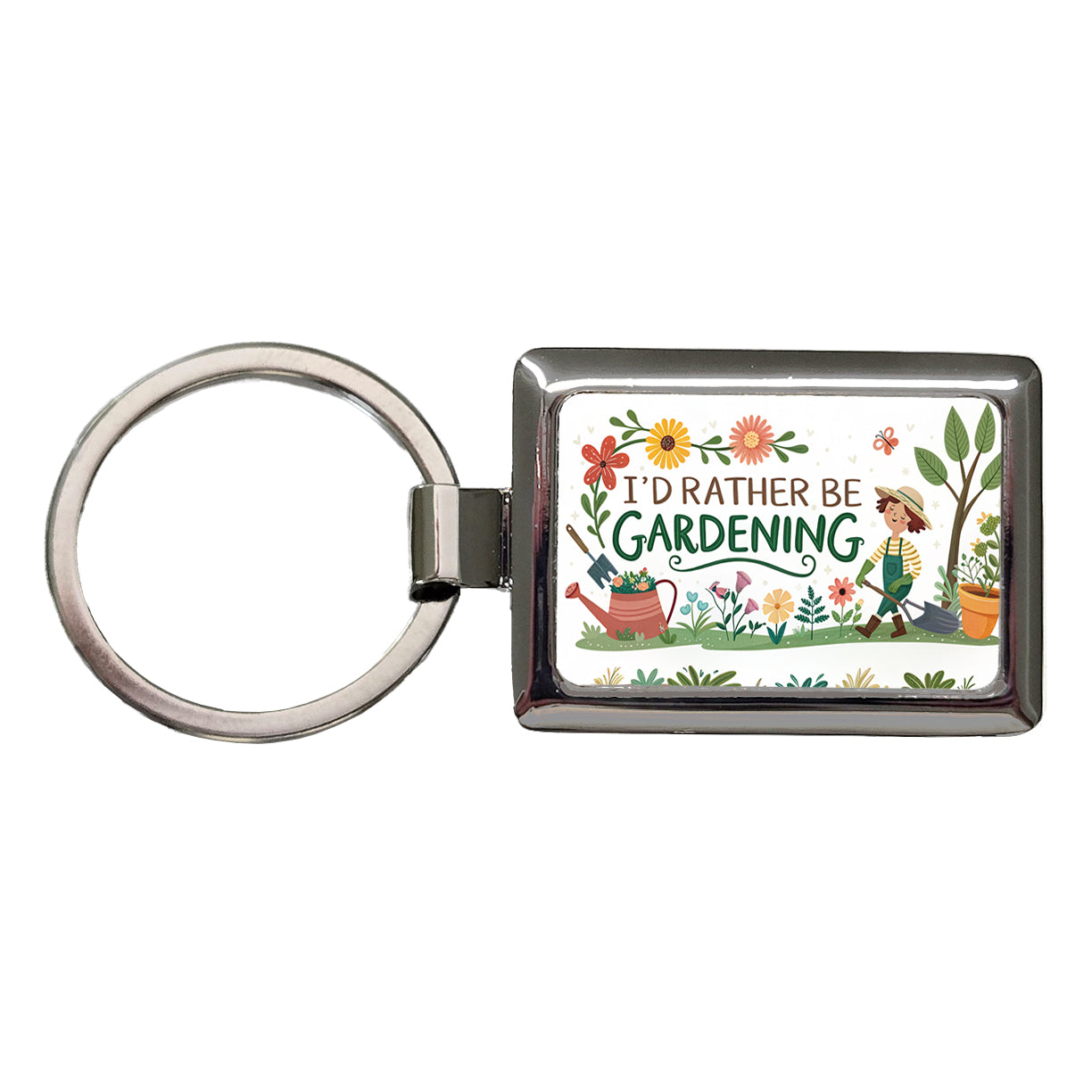 I'd Rather Be Gardening Rectangle Metal Keychain