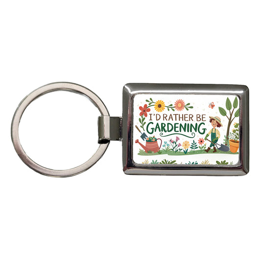 I'd Rather Be Gardening Rectangle Metal Keychain