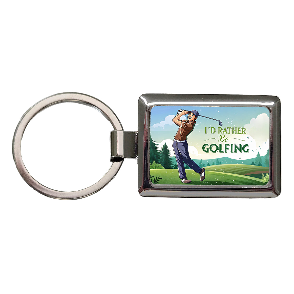 I'd Rather Be Golfing Man Golfer Rectangle Metal Keychain