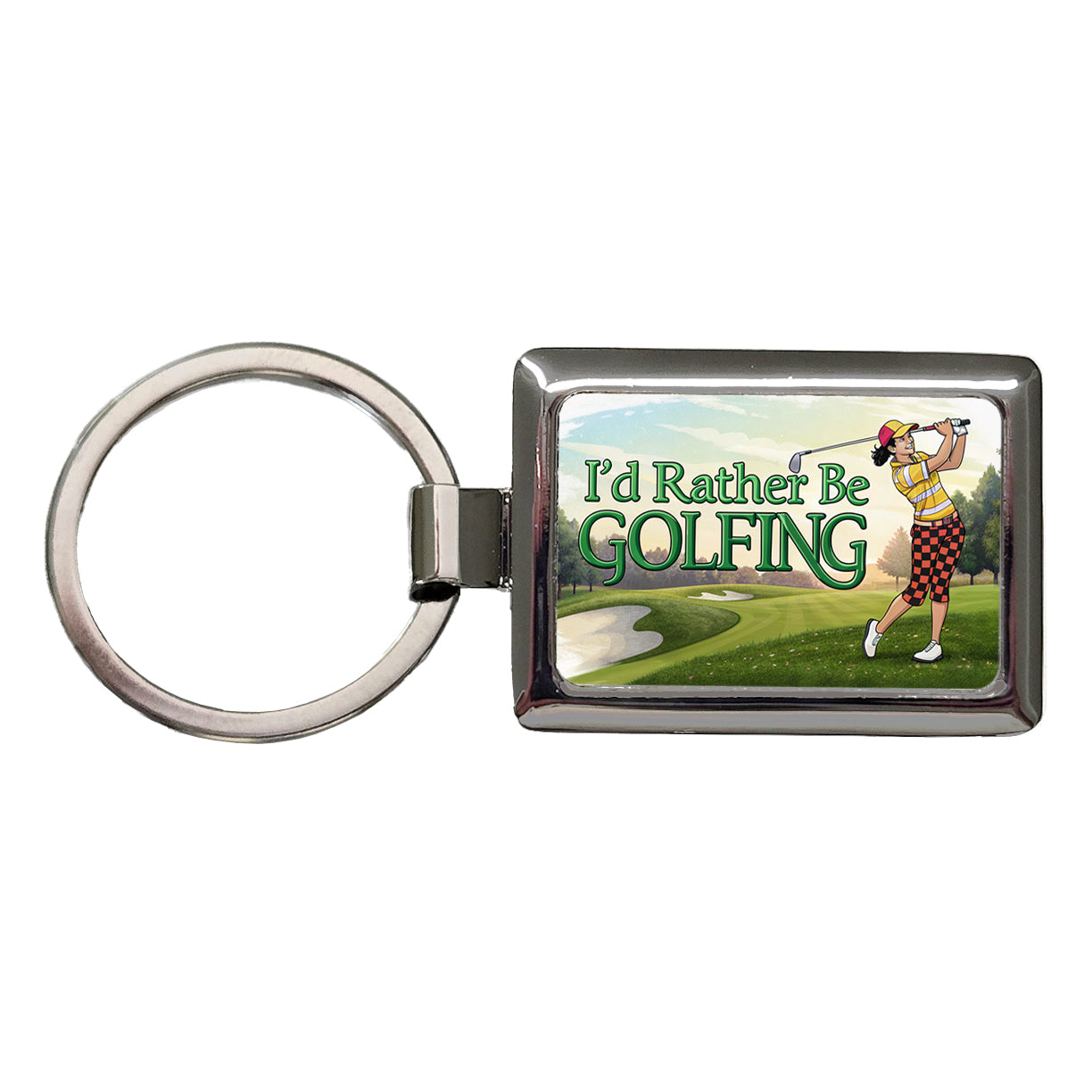 I'd Rather Be Golfing Woman Golfer Rectangle Metal Keychain