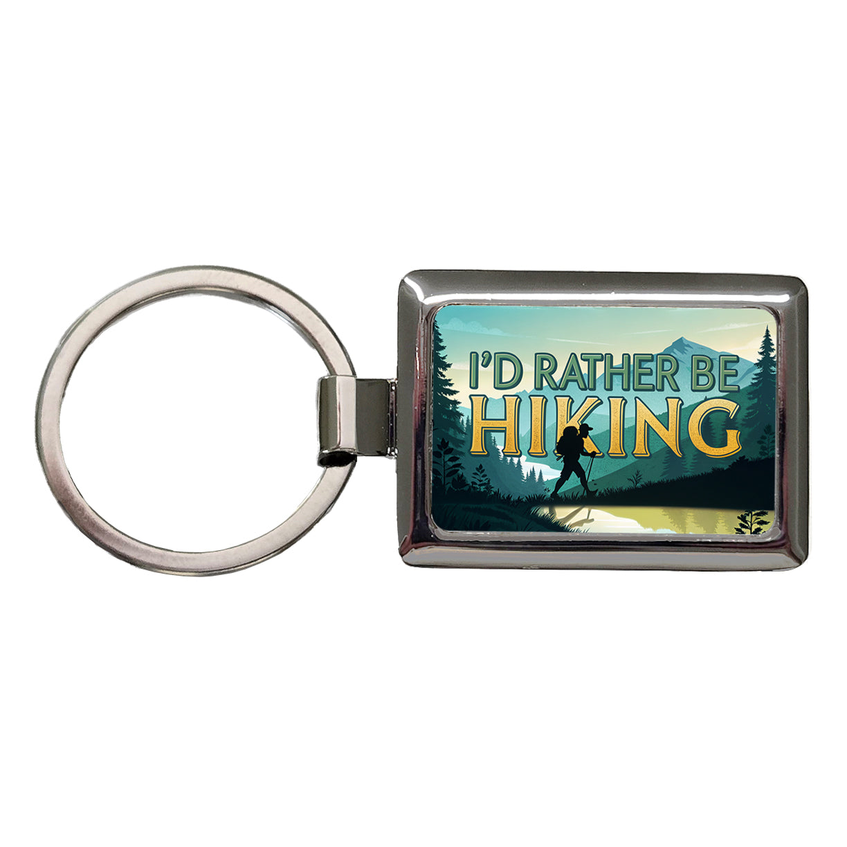 I'd Rather Be Hiking Mountains Rectangle Metal Keychain