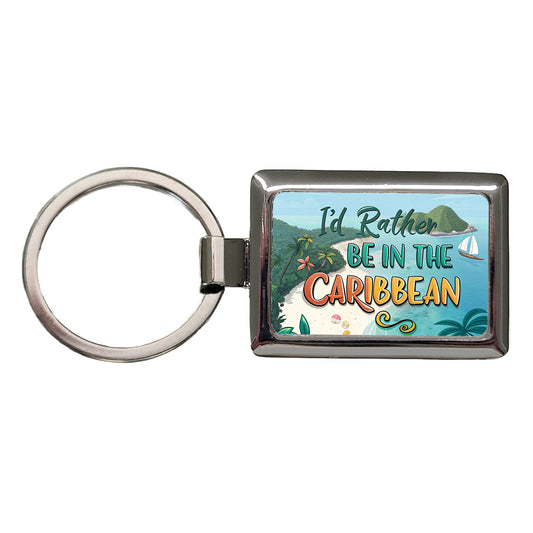 I'd Rather Be In The Caribbean Rectangle Metal Keychain