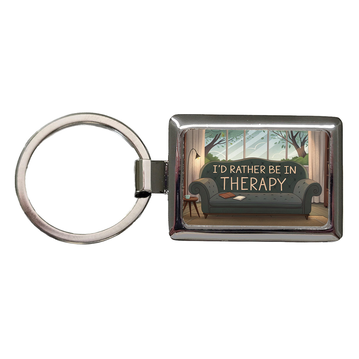 I'd Rather Be In Therapy Therapist Psychiatrist Rectangle Metal Keychain
