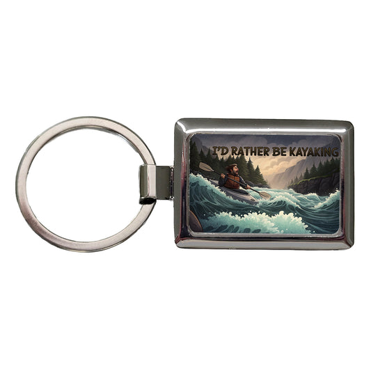 I'd Rather Be Kayaking Man Kayaker Raging River Rectangle Metal Keychain