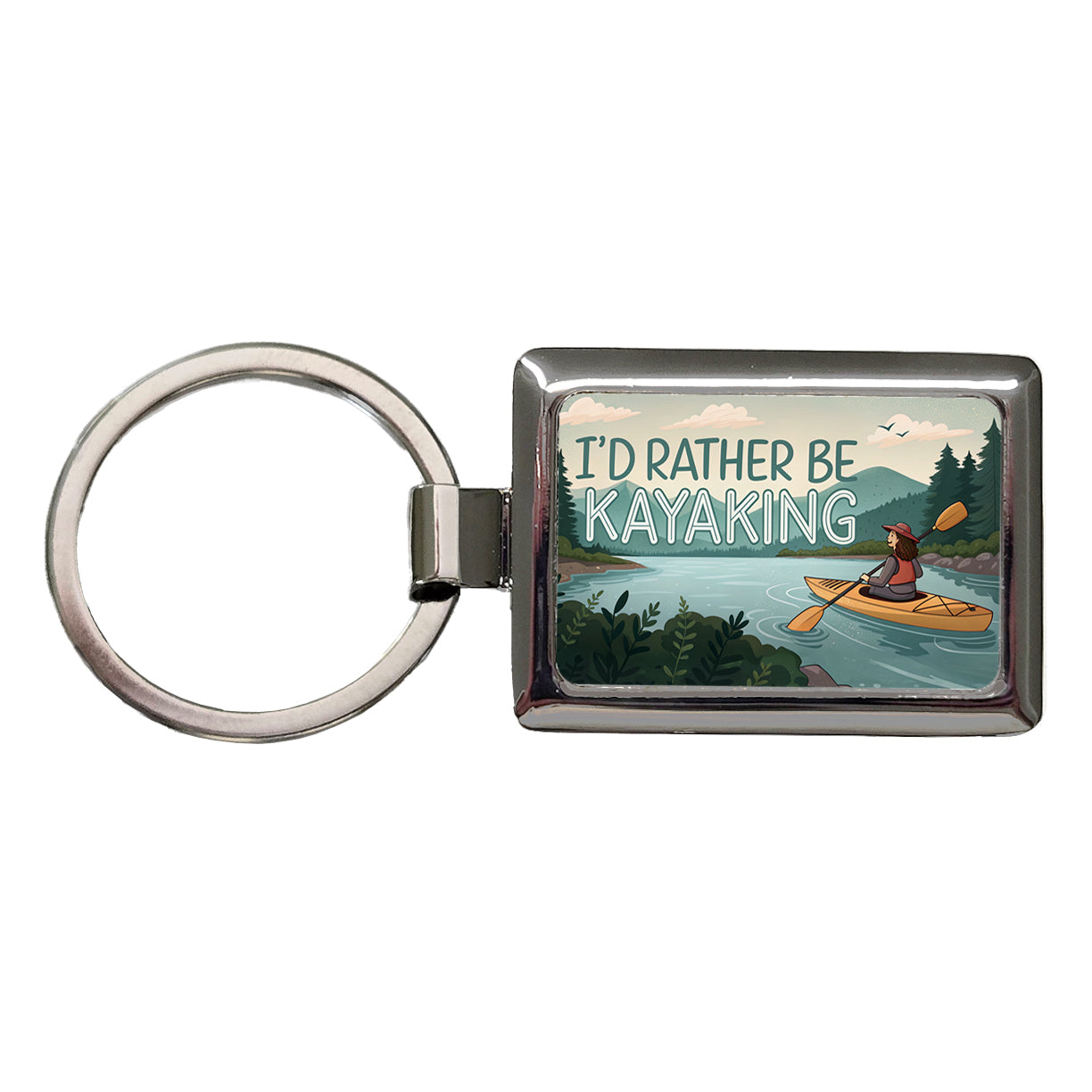 I'd Rather Be Kayaking Woman Kayaker Rectangle Metal Keychain