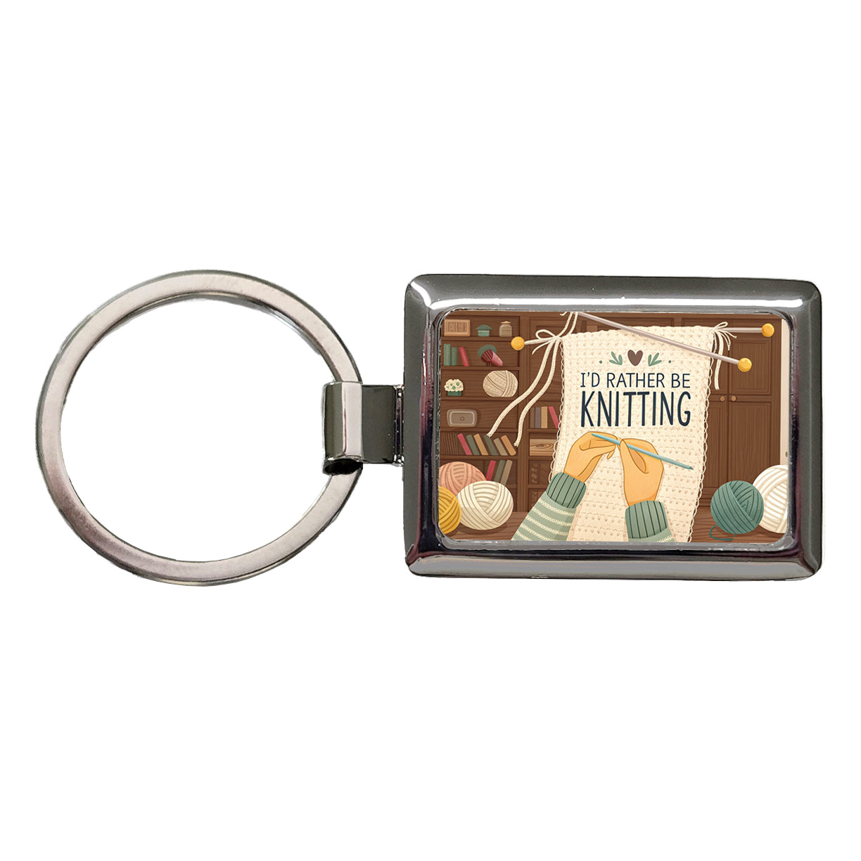 I'd Rather Be Knitting Knit Yarn Needles Rectangle Metal Keychain