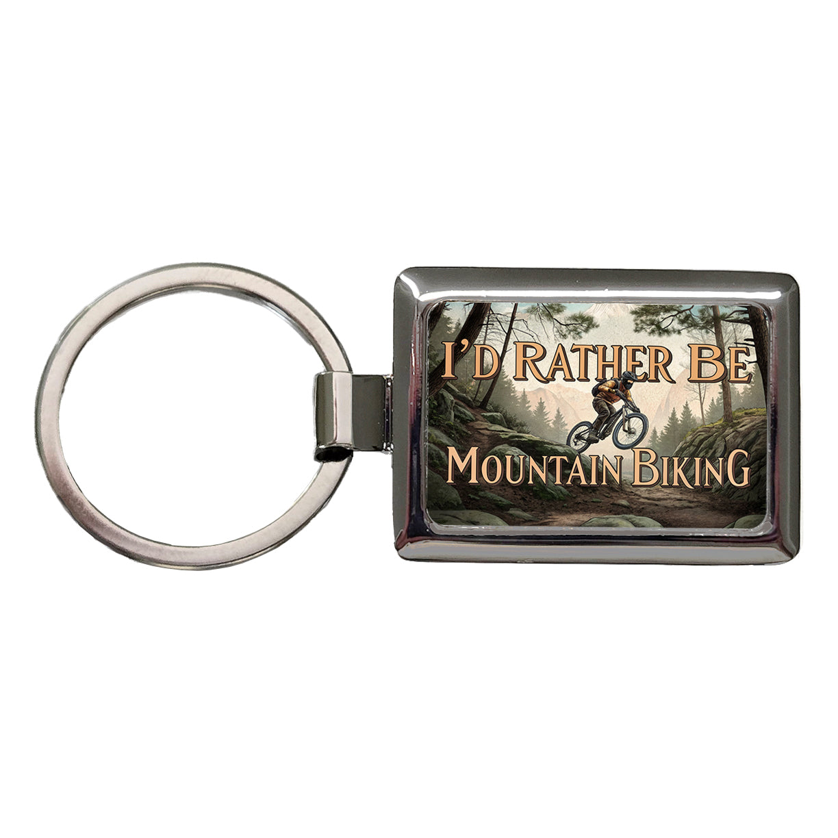 I'd Rather Be Mountain Biking Rectangle Metal Keychain